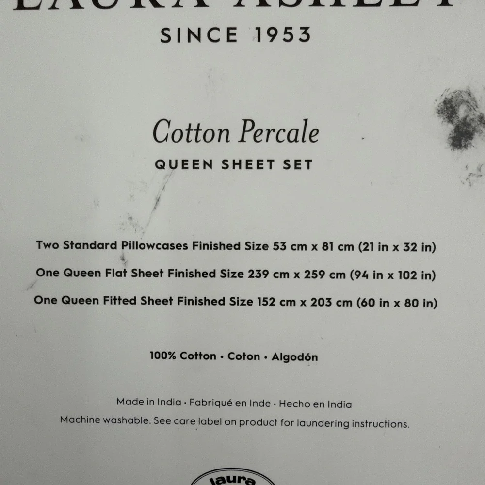 Laura Ashley Sheet Set QUEEN Chelsie Vine Gray White Petite Floral Farmhouse